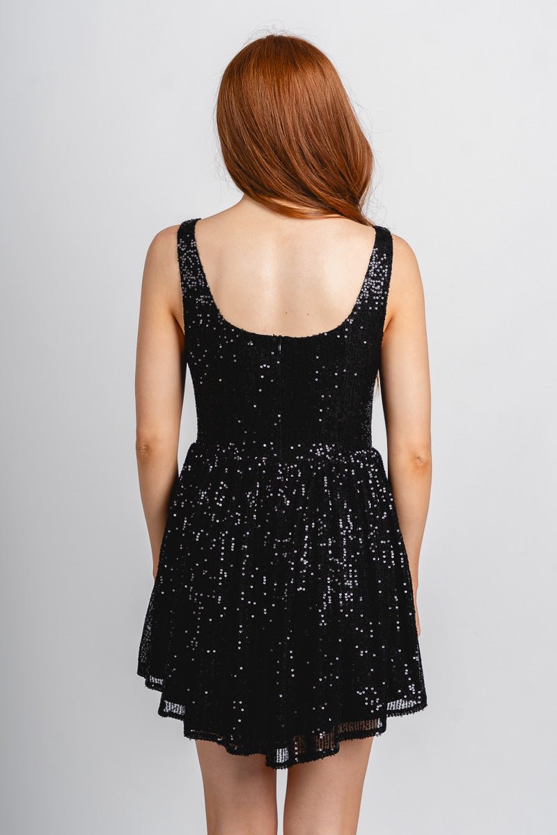 Sequin corset babydoll dress black