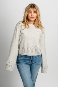 Laser cut sweater heather cream – Stylish Sweaters | Boutique Sweaters at Lush Fashion Lounge Boutique in Oklahoma City