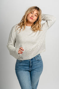 Laser cut sweater heather cream – Boutique Sweaters | Fashionable Sweaters at Lush Fashion Lounge Boutique in Oklahoma City