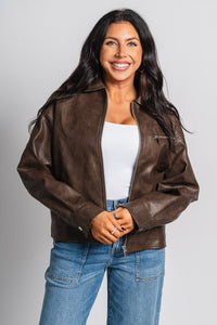 Faux leather jacket dark brown – Affordable Blazers | Cute Black Jackets at Lush Fashion Lounge Boutique in Oklahoma City