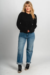 Laser cut sweater black - Trendy Sweaters | Cute Pullover Sweaters at Lush Fashion Lounge Boutique in Oklahoma City