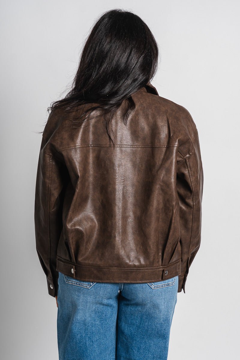 Faux leather jacket dark brown