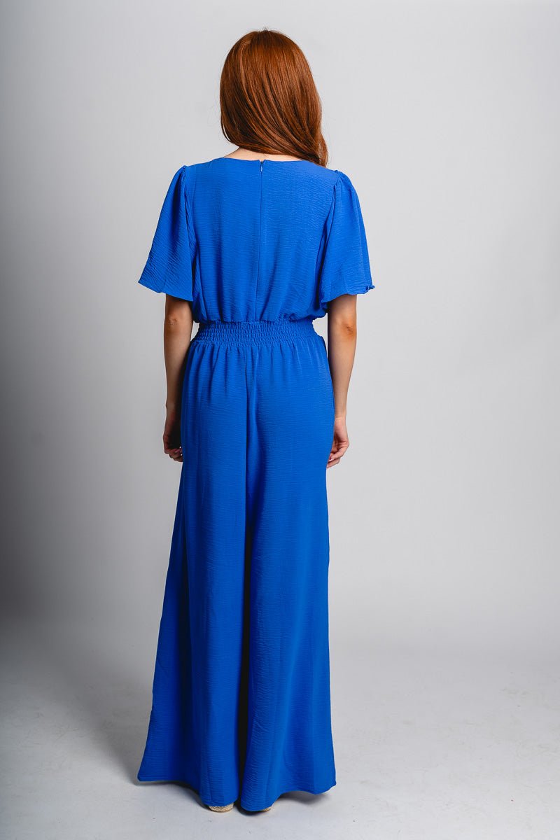 Smocked jumpsuit cobalt blue - Fun Jumpsuit - Unique American Summer Ideas at Lush Fashion Lounge Boutique in Oklahoma
