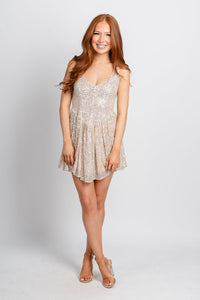 Sequin corset babydoll dress champagne Stylish dress - Womens Fashion Dresses at Lush Fashion Lounge Boutique in Oklahoma City