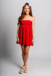Strapless babydoll dress red - Trendy dress - Fashion Dresses at Lush Fashion Lounge Boutique in Oklahoma City