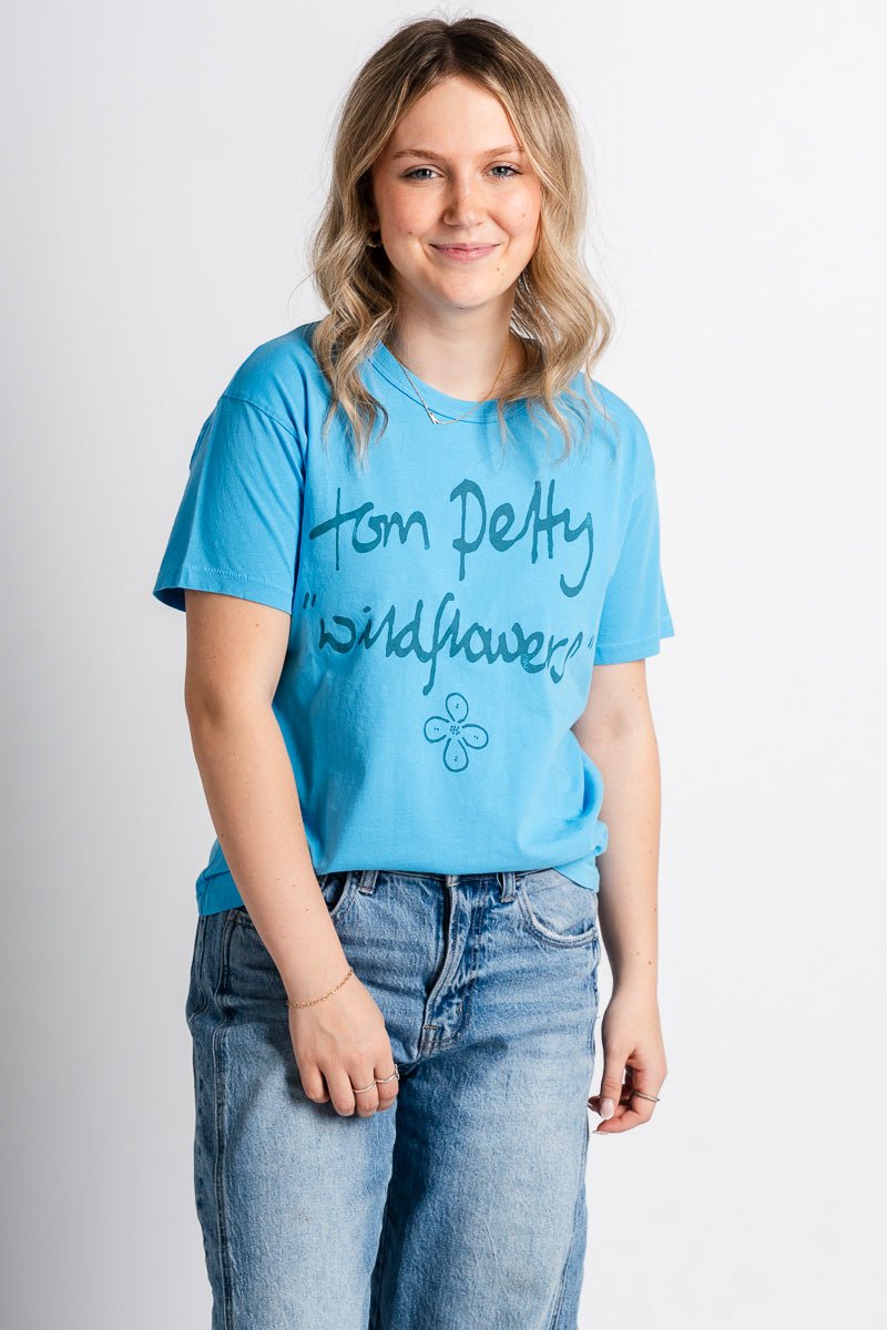 DayDreamer Tom Petty wildflowers tee ultra blue - Stylish Band T-Shirts and Sweatshirts at Lush Fashion Lounge Boutique in Oklahoma City