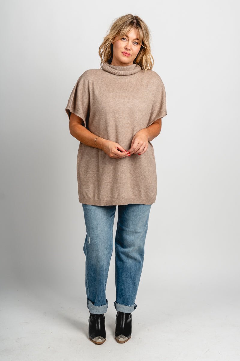 Mock neck short sleeve sweater cappuccino - Trendy Sweaters | Cute Pullover Sweaters at Lush Fashion Lounge Boutique in Oklahoma City