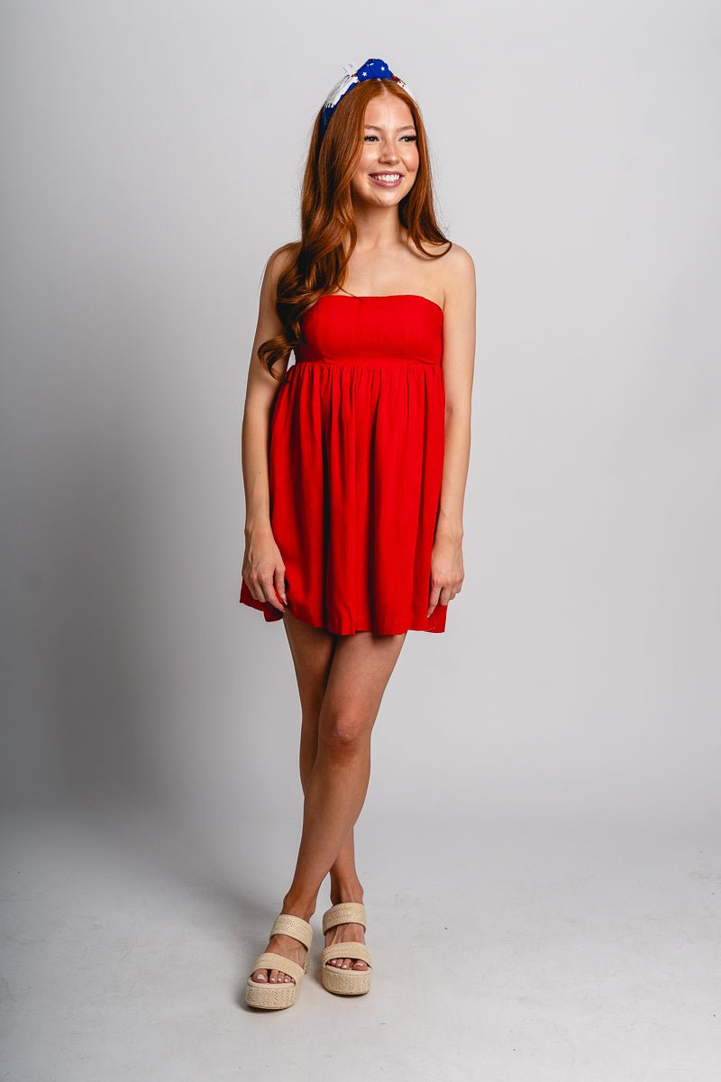 Strapless babydoll dress red - Fun dress - Unique American Summer Ideas at Lush Fashion Lounge Boutique in Oklahoma
