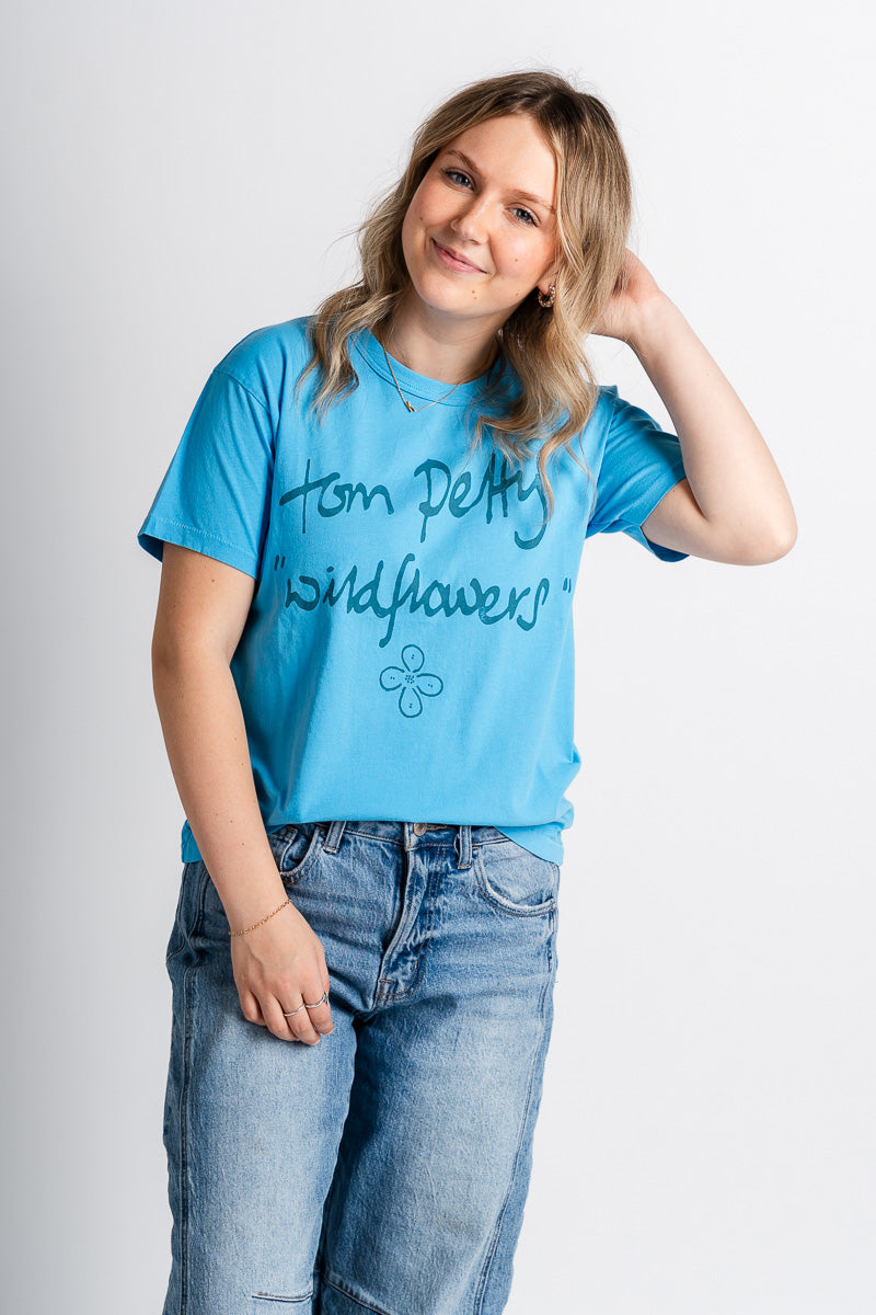 DayDreamer Tom Petty wildflowers tee ultra blue - Trendy Band T-Shirts and Sweatshirts at Lush Fashion Lounge Boutique in Oklahoma City