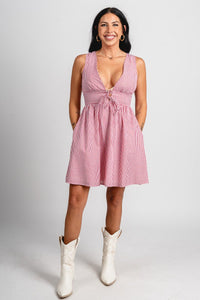 Sleeveless striped mini dress red/white - Trendy Dress - Fashion Dresses at Lush Fashion Lounge Boutique in Oklahoma City