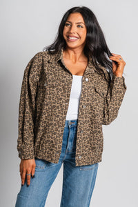 Leopard shacket brown – Affordable Blazers | Cute Black Jackets at Lush Fashion Lounge Boutique in Oklahoma City