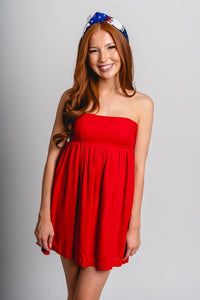 Strapless babydoll dress red - Cute dress - Trendy Dresses at Lush Fashion Lounge Boutique in Oklahoma City