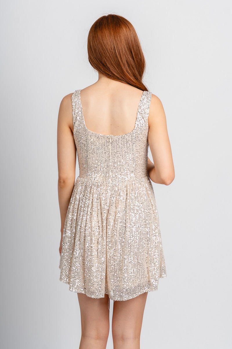 Sequin corset babydoll dress champagne