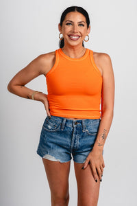 Round neck ribbed tank top orange - Cute tank top - Trendy Tank Tops at Lush Fashion Lounge Boutique in Oklahoma City