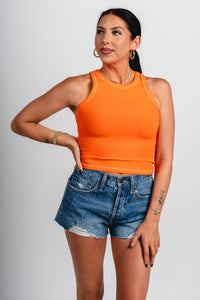 Round neck ribbed tank top orange - Affordable tank top - Boutique Tank Tops at Lush Fashion Lounge Boutique in Oklahoma City