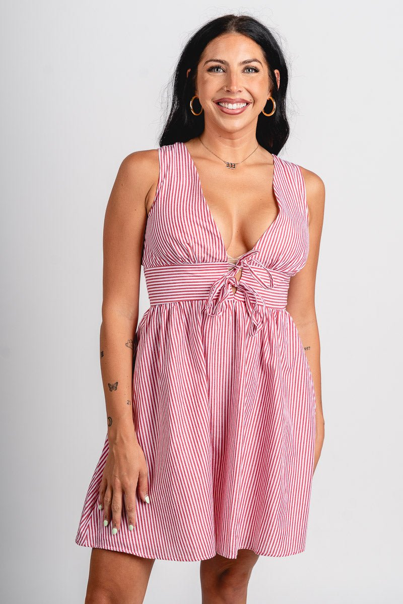 Sleeveless striped mini dress red/white - Cute Dress - Trendy Dresses at Lush Fashion Lounge Boutique in Oklahoma City