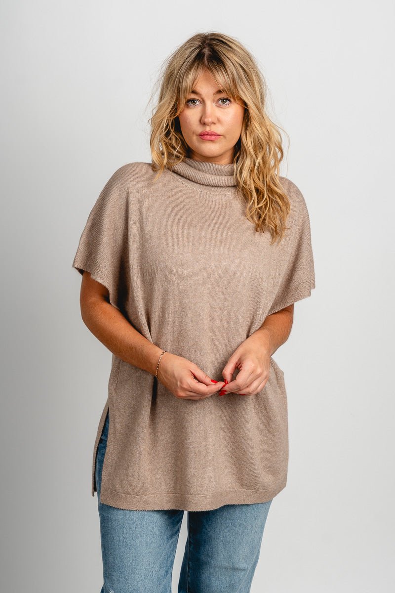 Mock neck short sleeve sweater cappuccino – Boutique Sweaters | Fashionable Sweaters at Lush Fashion Lounge Boutique in Oklahoma City