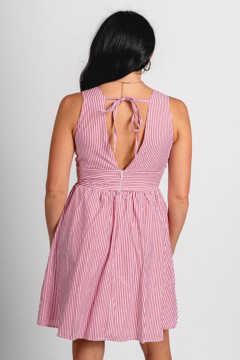 Sleeveless striped mini dress red/white