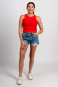 Round neck ribbed tank top red - Trendy tank top - Fashion Tank Tops at Lush Fashion Lounge Boutique in Oklahoma City
