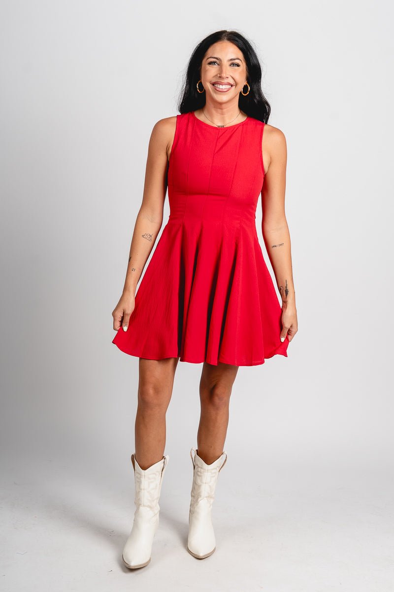Fit and flare mini dress red - Trendy Dress - Fashion Dresses at Lush Fashion Lounge Boutique in Oklahoma City