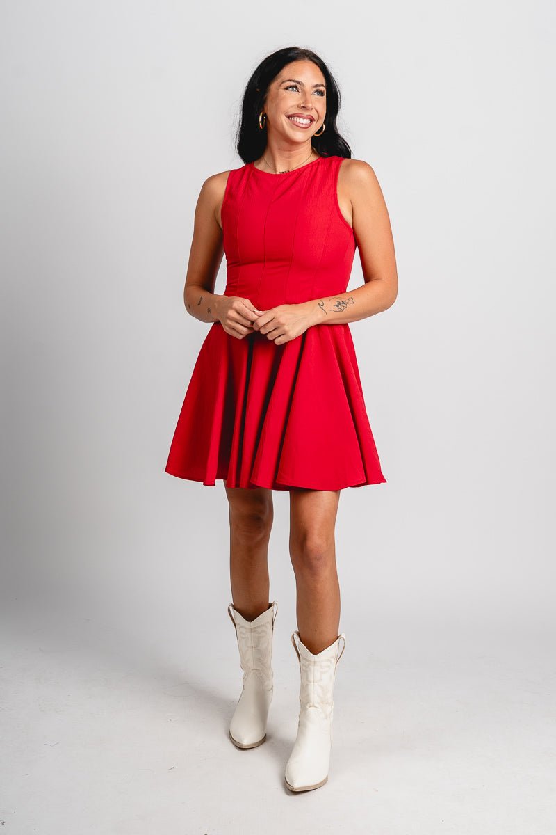 Fit and flare mini dress red Stylish Dress - Womens Fashion Dresses at Lush Fashion Lounge Boutique in Oklahoma City