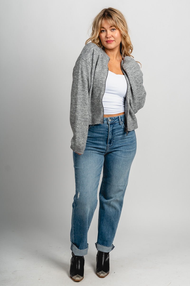 Parker zip cardigan grey - Trendy Cardigan - Fashion Cardigans & Cute Kimonos at Lush Fashion Lounge Boutique in Oklahoma City