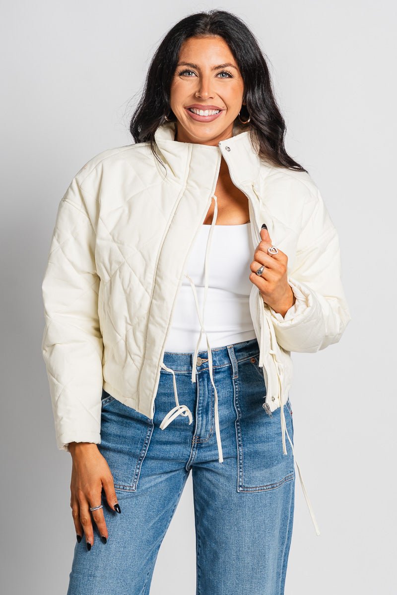 Puffer jacket ivory – Trendy Jackets | Cute Fashion Blazers at Lush Fashion Lounge Boutique in Oklahoma City