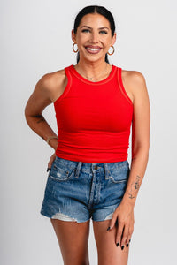 Round neck ribbed tank top red - Cute tank top - Trendy Tank Tops at Lush Fashion Lounge Boutique in Oklahoma City