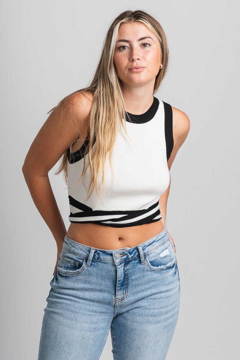 Twist waist tank top off white - Cute Tank Top - Trendy Tank Tops at Lush Fashion Lounge Boutique in Oklahoma City