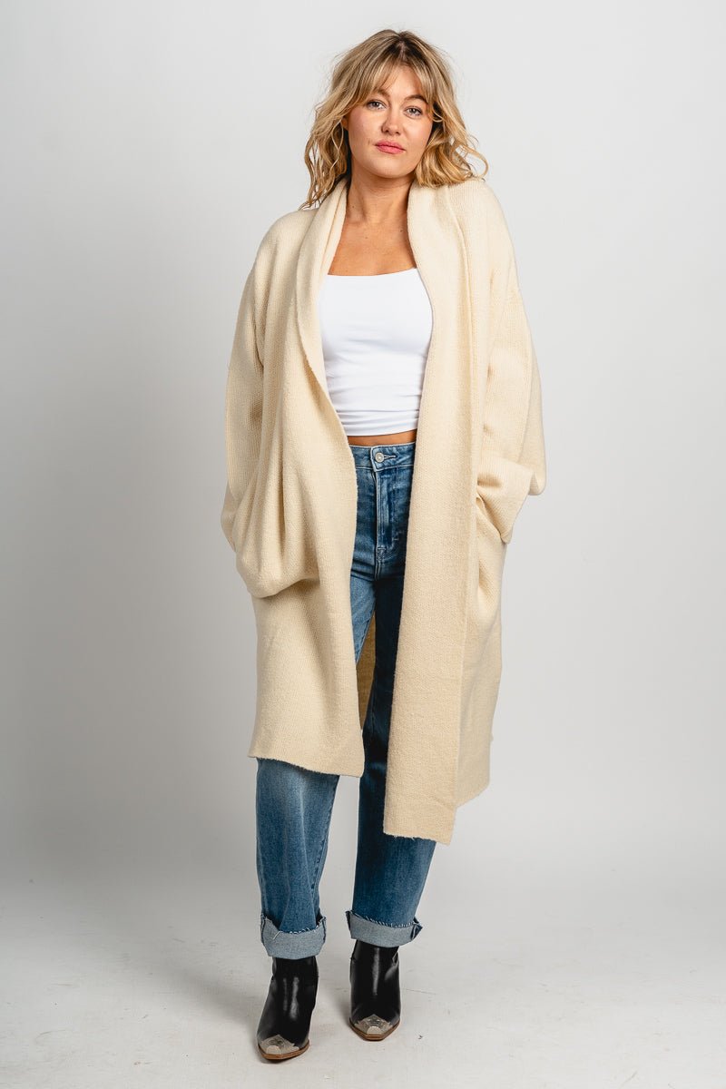 Lapel duster cardigan alpaca - Trendy Cardigan - Fashion Cardigans & Cute Kimonos at Lush Fashion Lounge Boutique in Oklahoma City