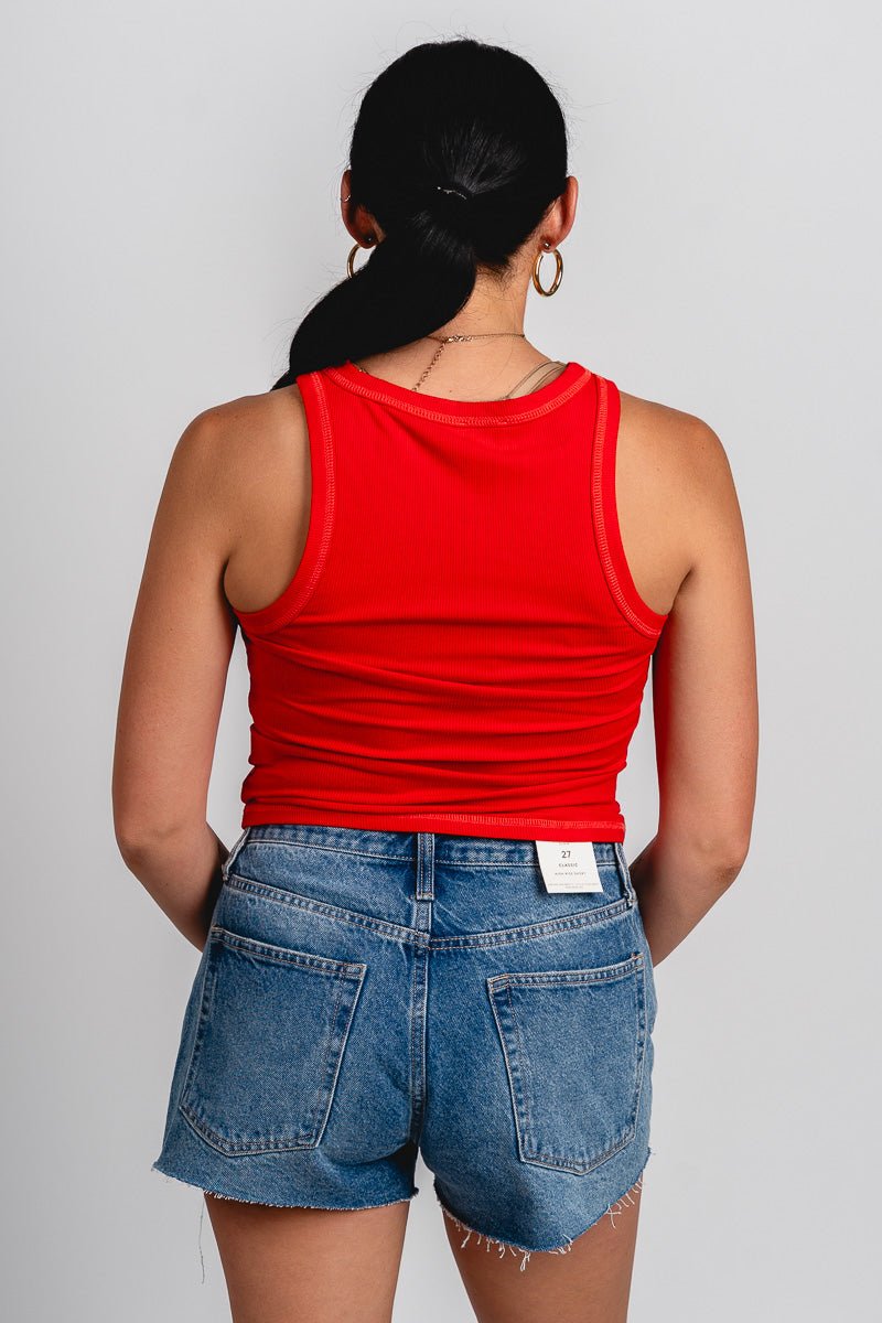 Round neck ribbed tank top red
