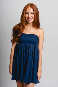 Strapless babydoll dress navy - Cute dress - Trendy Dresses at Lush Fashion Lounge Boutique in Oklahoma City