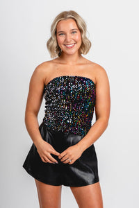 Strapless multi sequin top black - Trendy New Year's Eve Dresses, Skirts, Kimonos and Sequins at Lush Fashion Lounge Boutique in Oklahoma City