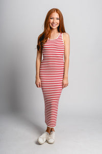 Striped midi dress white/red - Cute dress - Trendy Dresses at Lush Fashion Lounge Boutique in Oklahoma City