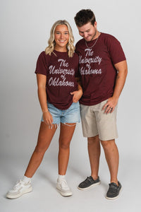 OU OU University of Oklahoma script unisex t-shirt crimson T-shirt | Lush Fashion Lounge Trendy Oklahoma University Sooners Apparel & Cute Gameday T-Shirts