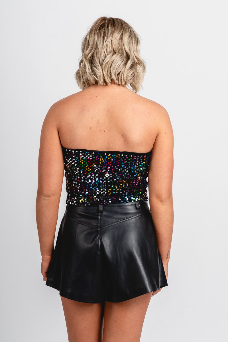 Strapless multi sequin top black