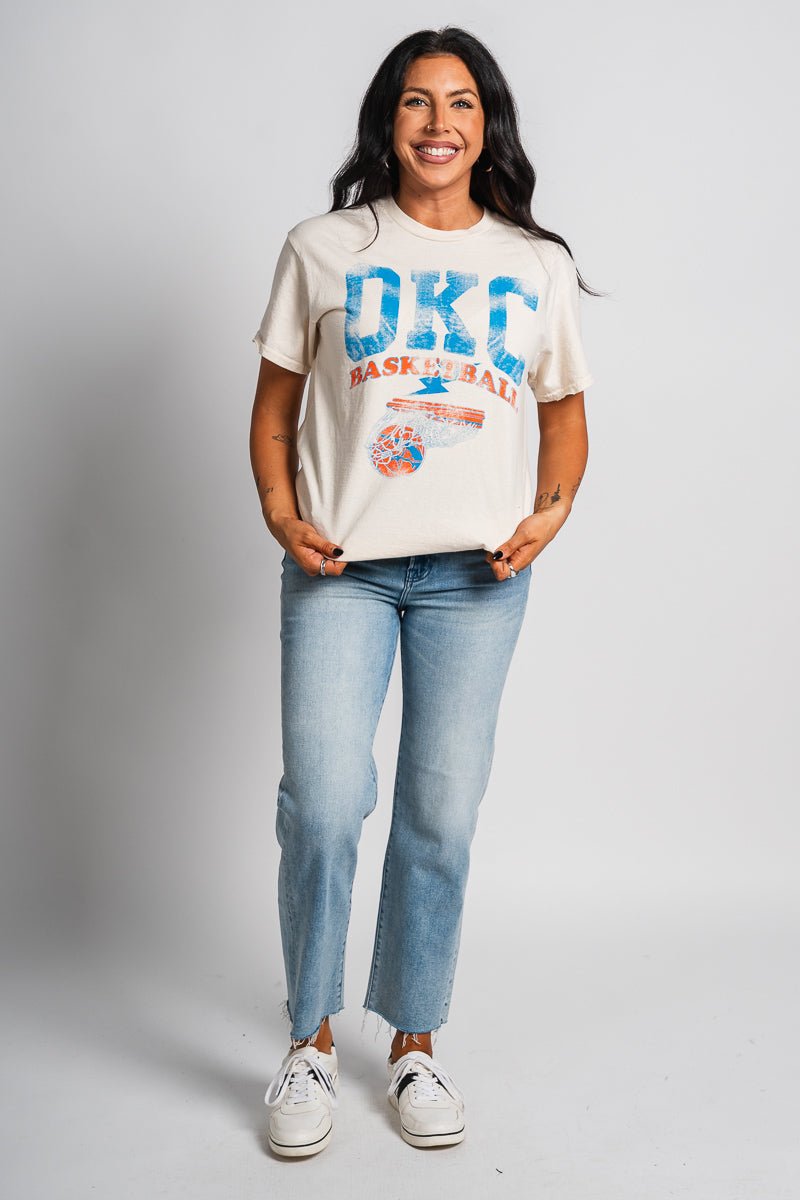 OKC basketball established thrifted t-shirt off white - Trendy OKC Thunder T-Shirts at Lush Fashion Lounge Boutique in Oklahoma City