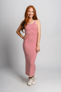 Striped midi dress white/red - Trendy dress - Fashion Dresses at Lush Fashion Lounge Boutique in Oklahoma City