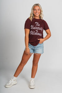 OU OU University of Oklahoma script unisex t-shirt crimson T-shirt | Lush Fashion Lounge Trendy Oklahoma University Sooners Apparel & Cute Gameday T-Shirts