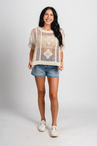 Crochet top beige - Fun top - Unique Getaway Gear at Lush Fashion Lounge Boutique in Oklahoma