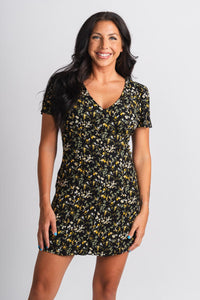 Floral mini dress black - Cute dress - Trendy Dresses at Lush Fashion Lounge Boutique in Oklahoma City