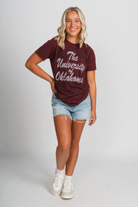 OU OU University of Oklahoma script unisex t-shirt crimson T-shirt | Lush Fashion Lounge Trendy Oklahoma University Sooners Apparel & Cute Gameday T-Shirts