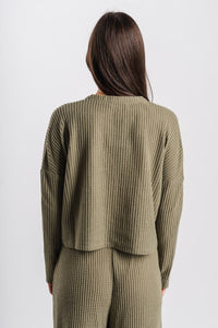 Waffle crop long sleeve top olive grove - Adorable top - Stylish Comfortable Outfits at Lush Fashion Lounge Boutique in OKC