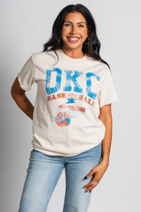 OKC basketball established thrifted t-shirt off white - Trendy Oklahoma City Basketball T-Shirts Lush Fashion Lounge Boutique in Oklahoma City