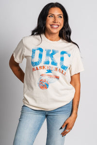 OKC basketball established thrifted t-shirt off white - Trendy OKC Apparel at Lush Fashion Lounge Boutique in Oklahoma City