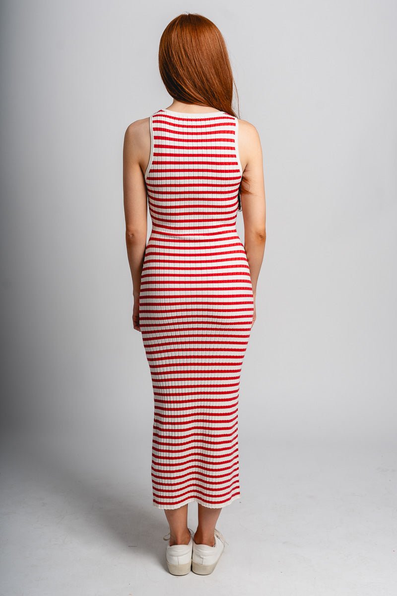 Striped midi dress white/red - Affordable dress - Boutique Dresses at Lush Fashion Lounge Boutique in Oklahoma City
