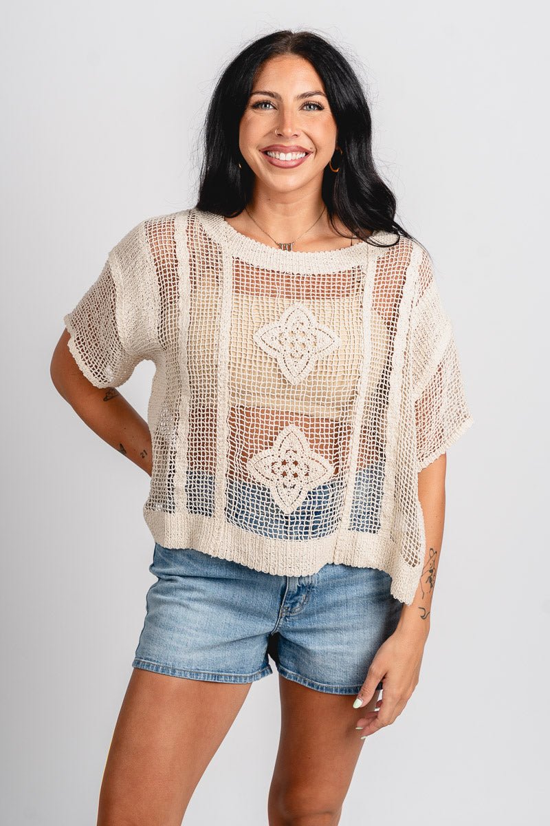 Crochet top beige - Cute top - Fun Vacay Basics at Lush Fashion Lounge Boutique in Oklahoma City