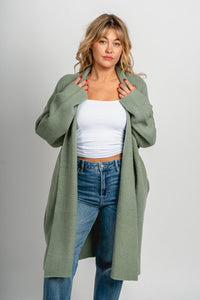 Lapel duster cardigan sage green - Affordable Cardigan - Boutique Cardigans & Trendy Kimonos at Lush Fashion Lounge Boutique in Oklahoma City