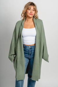 Lapel duster cardigan sage green - Cute Cardigan - Trendy Cardigans & Stylish Kimonos at Lush Fashion Lounge Boutique in Oklahoma City