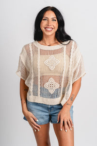 Crochet top beige - Trendy top - Cute Vacation Collection at Lush Fashion Lounge Boutique in Oklahoma City